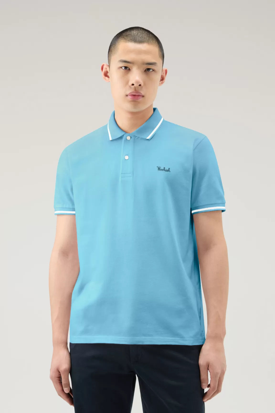 Uomo Woolrich Polo>Polo Monterey In Piquet Di Cotone Elasticizzato Con Bordi A Righe