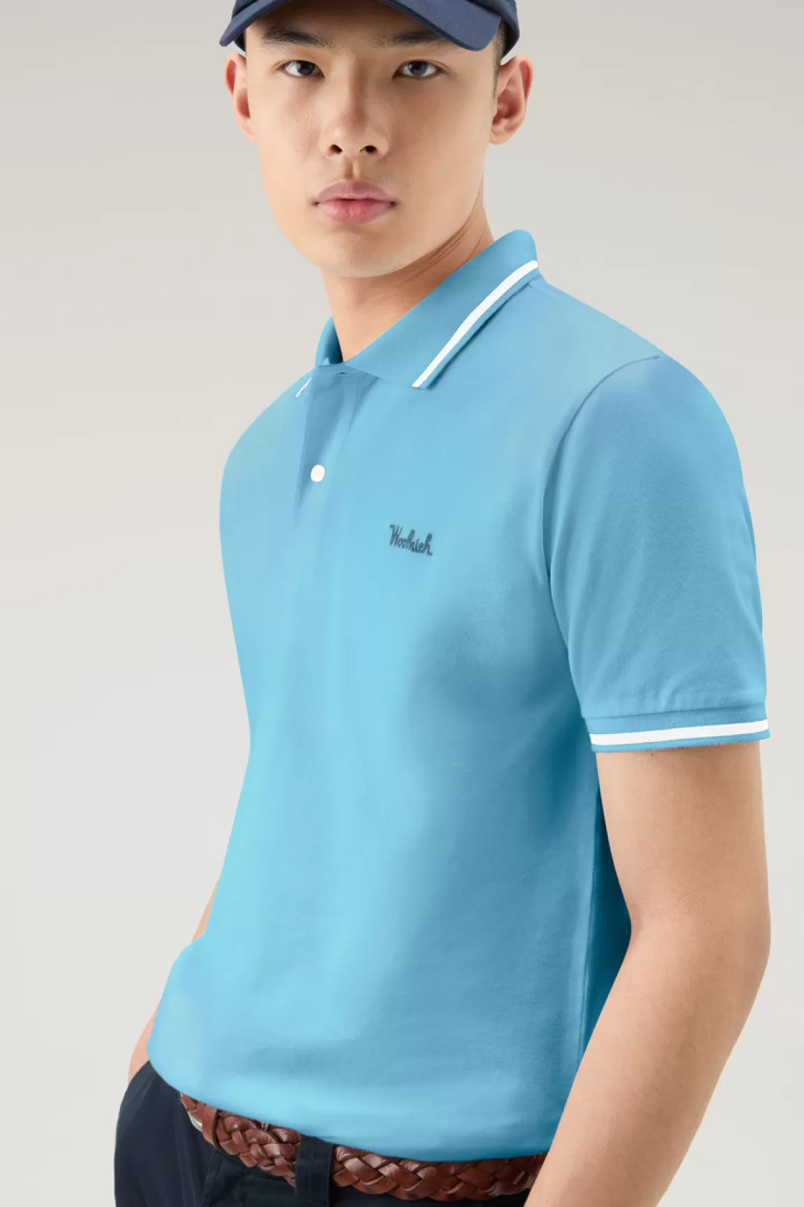 Uomo Woolrich Polo>Polo Monterey In Piquet Di Cotone Elasticizzato Con Bordi A Righe