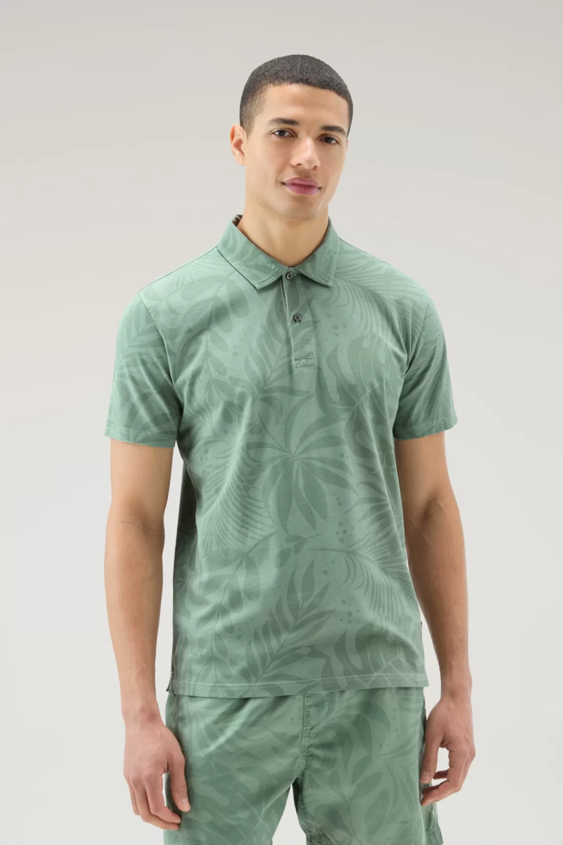 Uomo Woolrich Polo>Polo Tinta In Capo In Cotone Elasticizzato Con Stampa Tropical