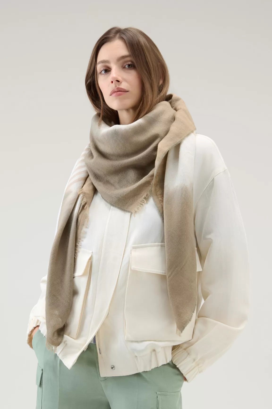 Donna Woolrich Sciarpe>Sciarpa In Misto Lana E Cotone Con Motivo Micro Check