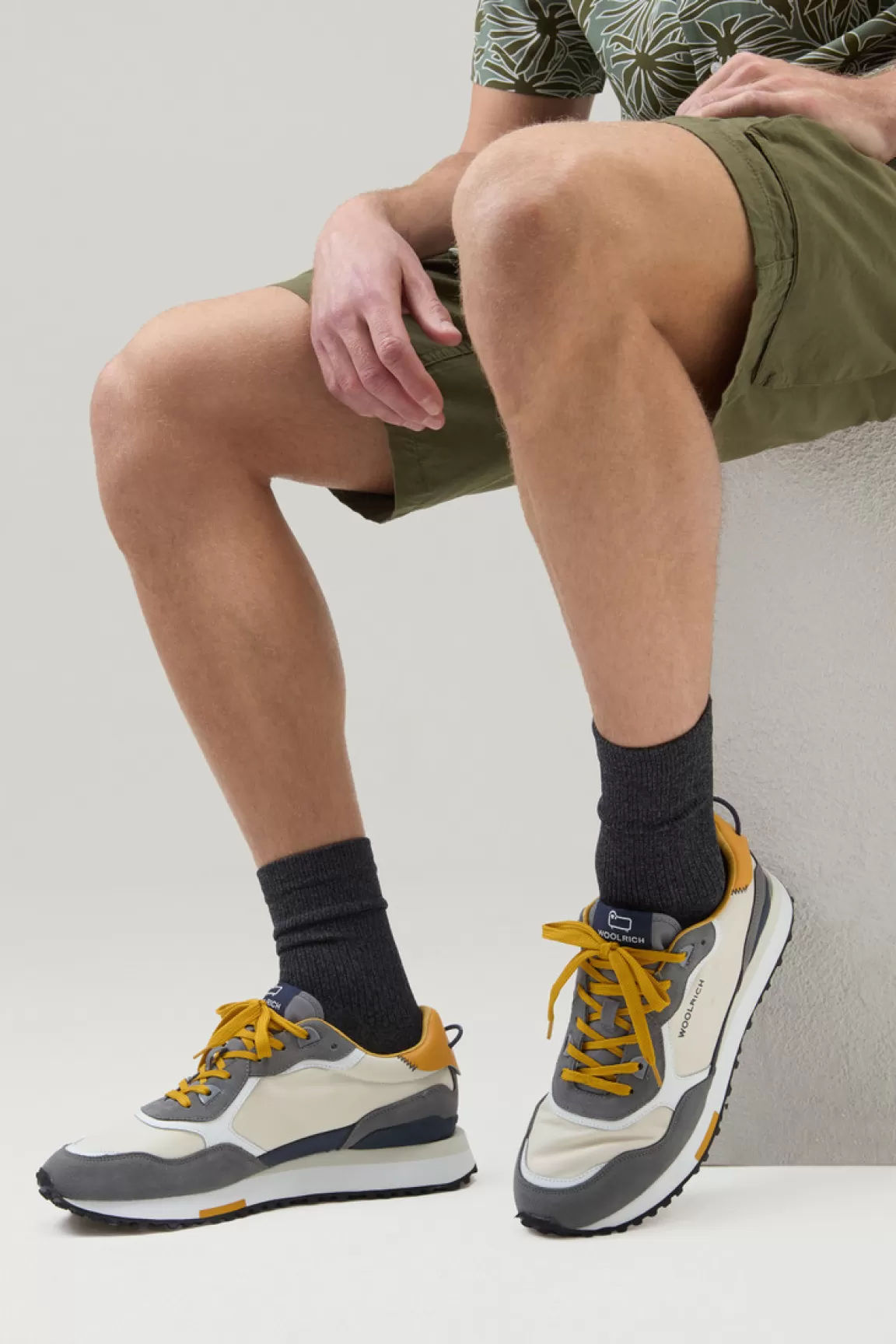 Uomo Woolrich Sneakers>Sneakers Retro In Pelle Con Dettagli In Nylon