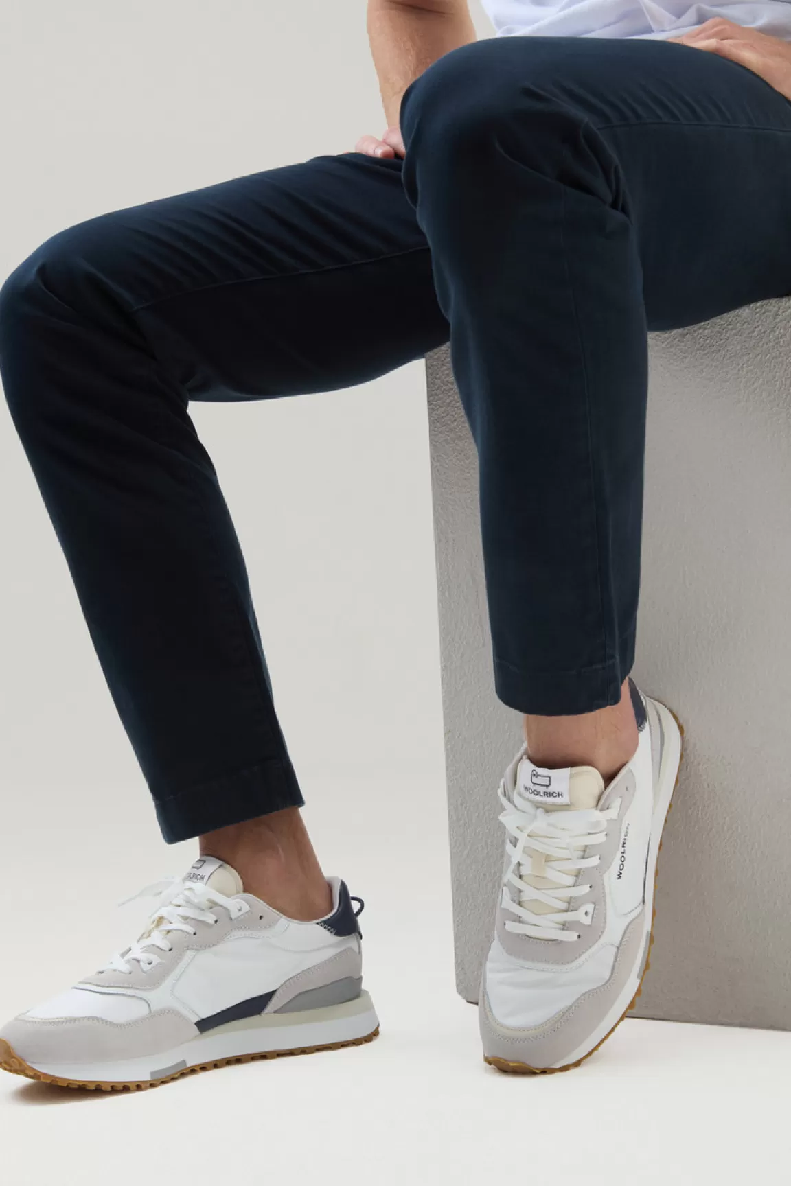 Uomo Woolrich Sneakers>Sneakers Retro In Pelle Con Dettagli In Nylon