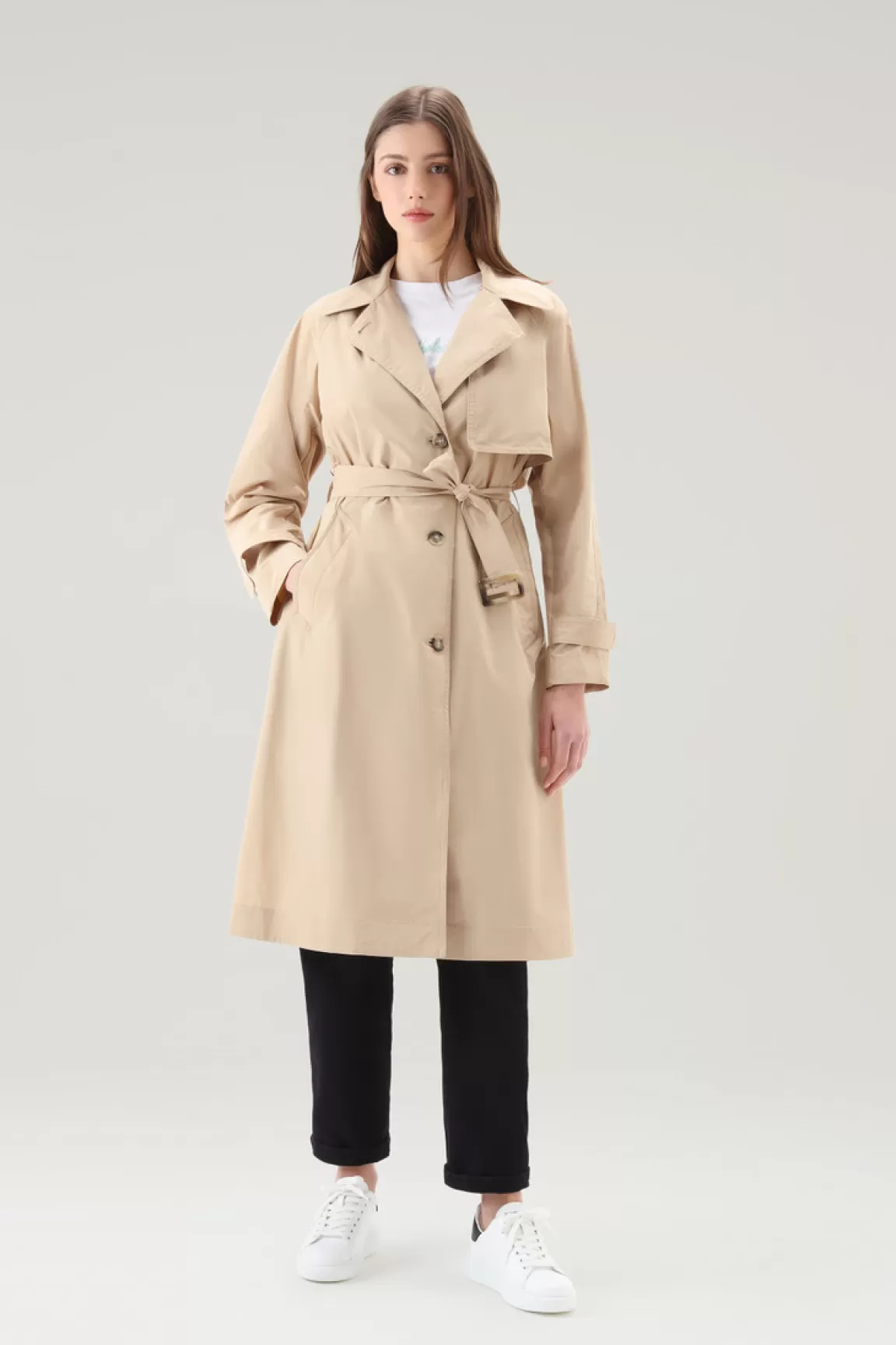 Donna Woolrich Cappotti>Trench In Tessuto Urban Touch Con Cintura