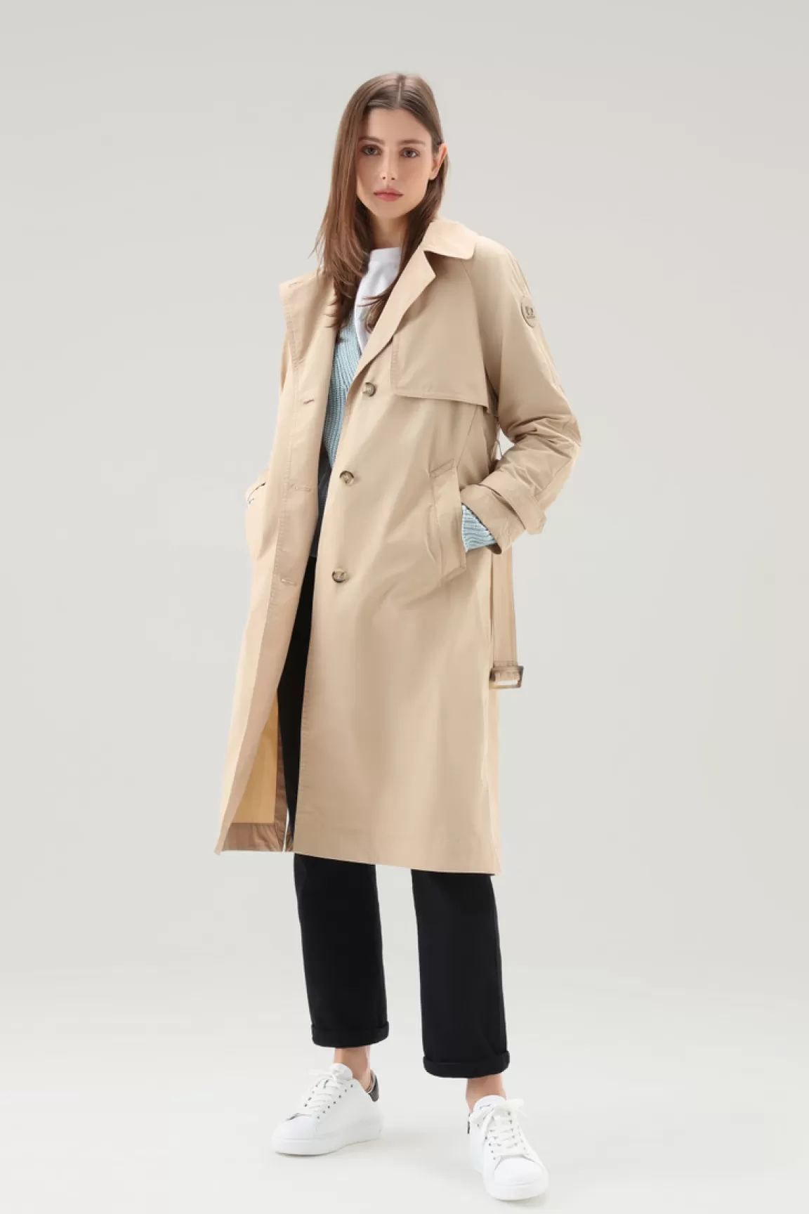 Donna Woolrich Cappotti>Trench In Tessuto Urban Touch Con Cintura