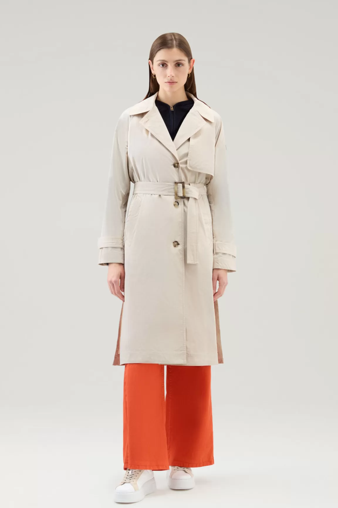 Donna Woolrich Cappotti>Trench In Tessuto Urban Touch Con Cintura