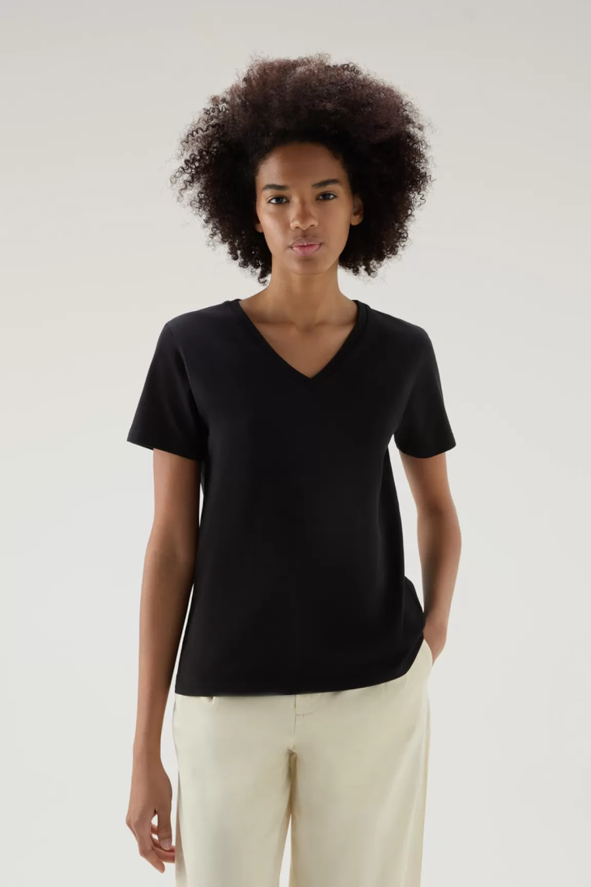 Donna Woolrich T-shirt e polo>T-shirt Con Scollo A V In Puro Cotone