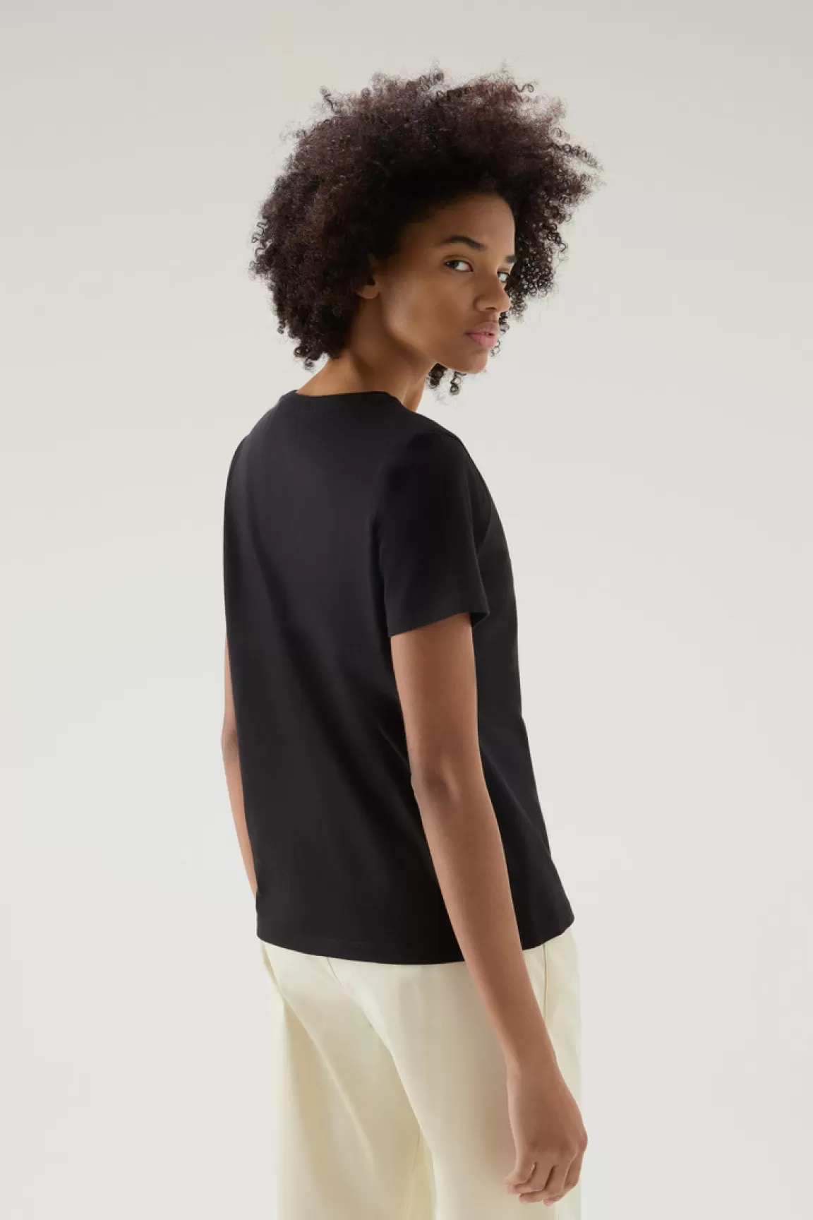 Donna Woolrich T-shirt e polo>T-shirt Con Scollo A V In Puro Cotone