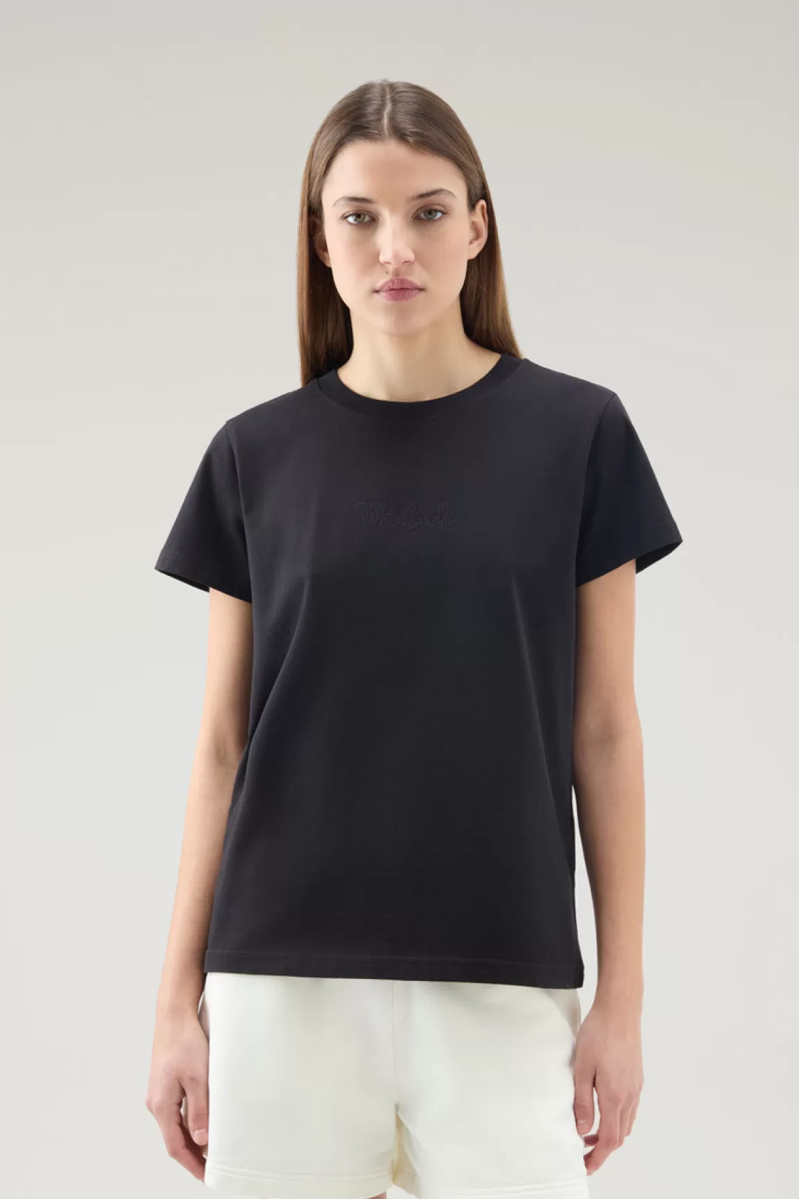 Donna Woolrich T-shirt e polo>T-shirt In Puro Cotone Con Logo Ricamato