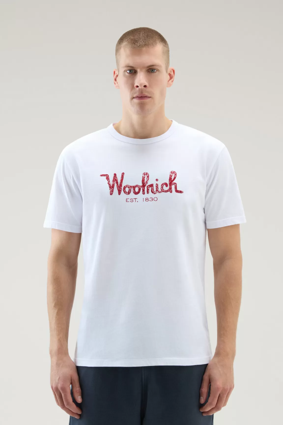 Uomo Woolrich T-shirt>T-shirt In Puro Cotone Con Ricamo