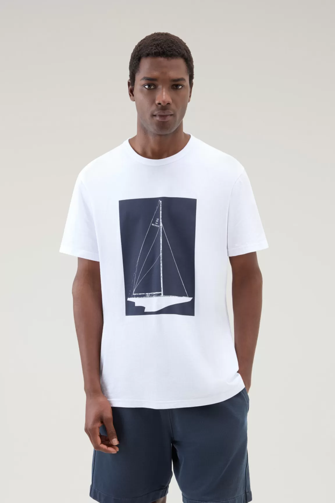 Uomo Woolrich T-shirt>T-shirt In Puro Cotone Con Stampa Nautica