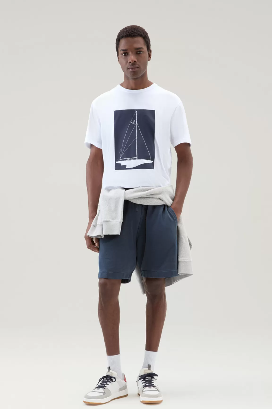 Uomo Woolrich T-shirt>T-shirt In Puro Cotone Con Stampa Nautica